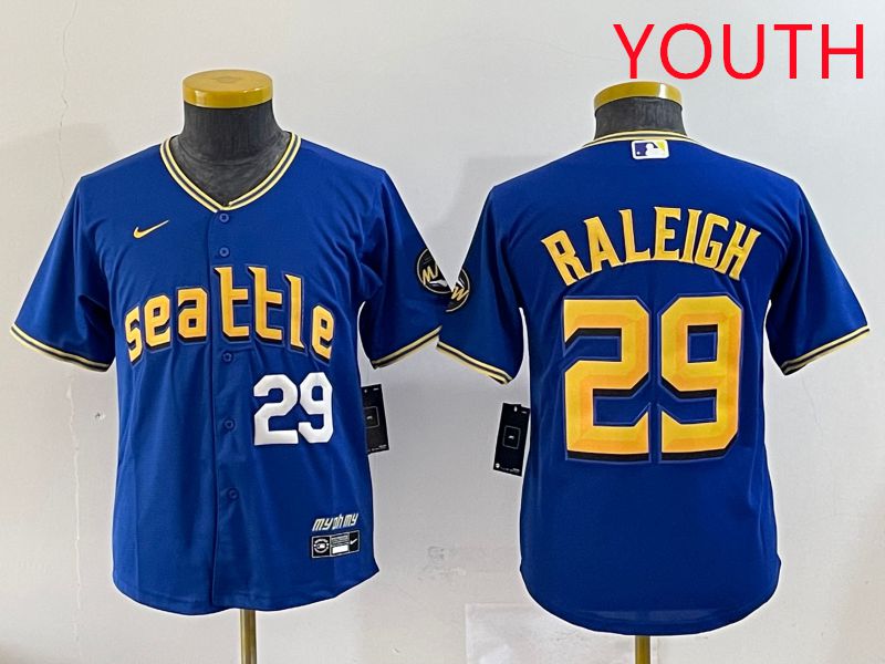 Youth Seattle Mariners 29 Raleigh Blue City Edition 2025 Nike MLB Jersey style 2